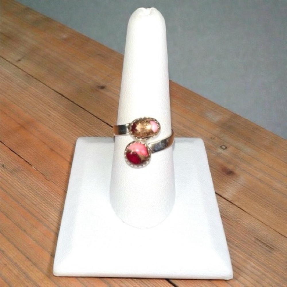 Red Rose Dahlia Turquoise Ring .925 Sterling Silver - Sz Adjustable